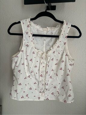 Levi's White Floral Ruffle-Trim Button Front Camisole